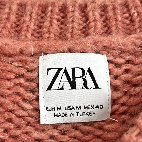 Zara Man Coral Ribbed Knit Pullover Sweater Size Medium - Picture 6 of 9